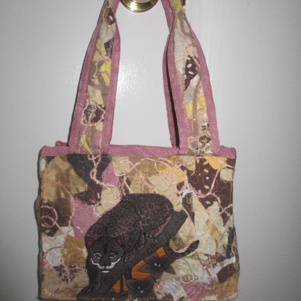 NEW Handmade HANDBAG SHOULDER BAG hand tailoring FABRIC BEIGE YELLOW BROWN